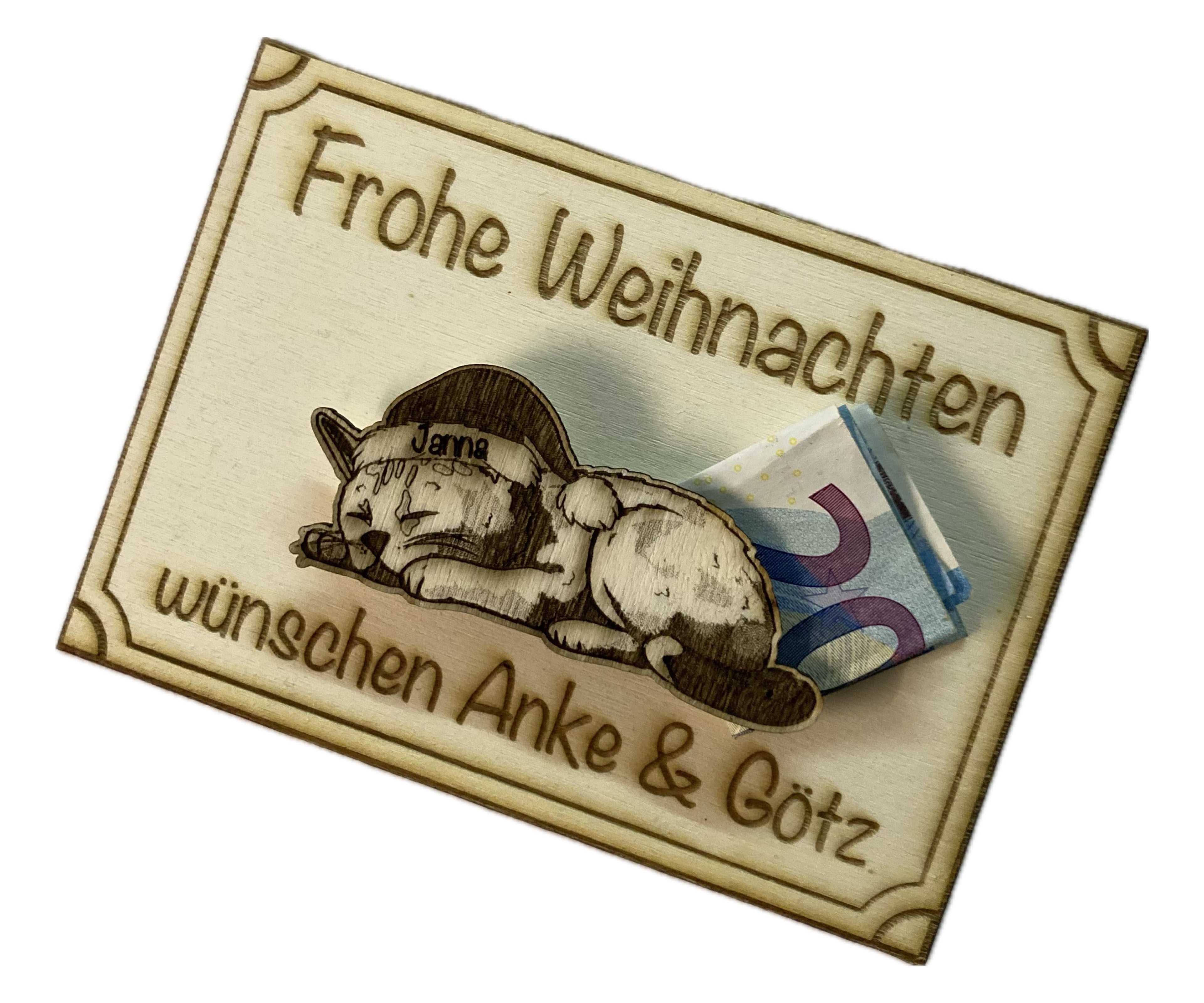 Holzkarte Geldgeschenk Katze