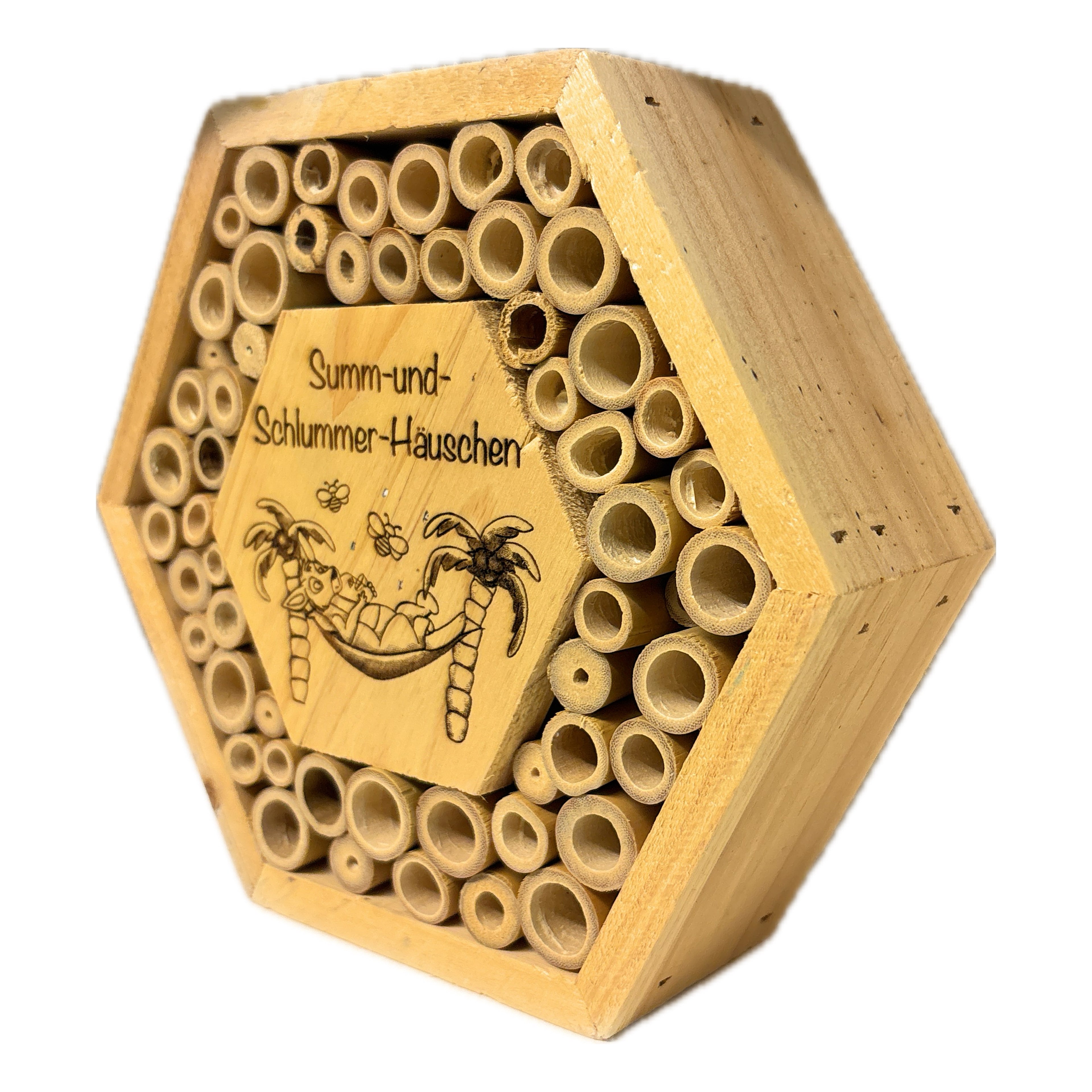 Insektenhotel mit Spruch und Motiv
