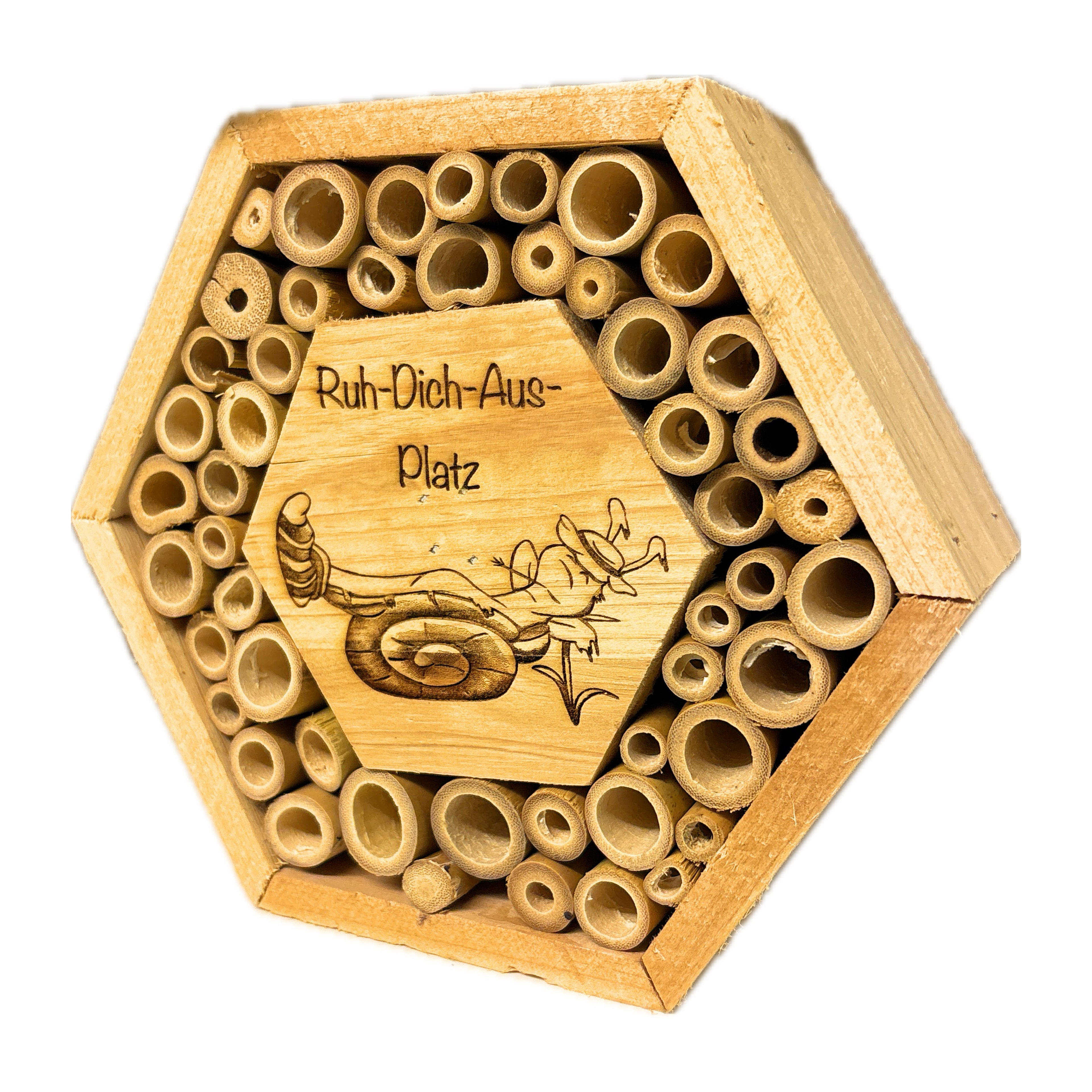 Insektenhotel mit Spruch und Motiv