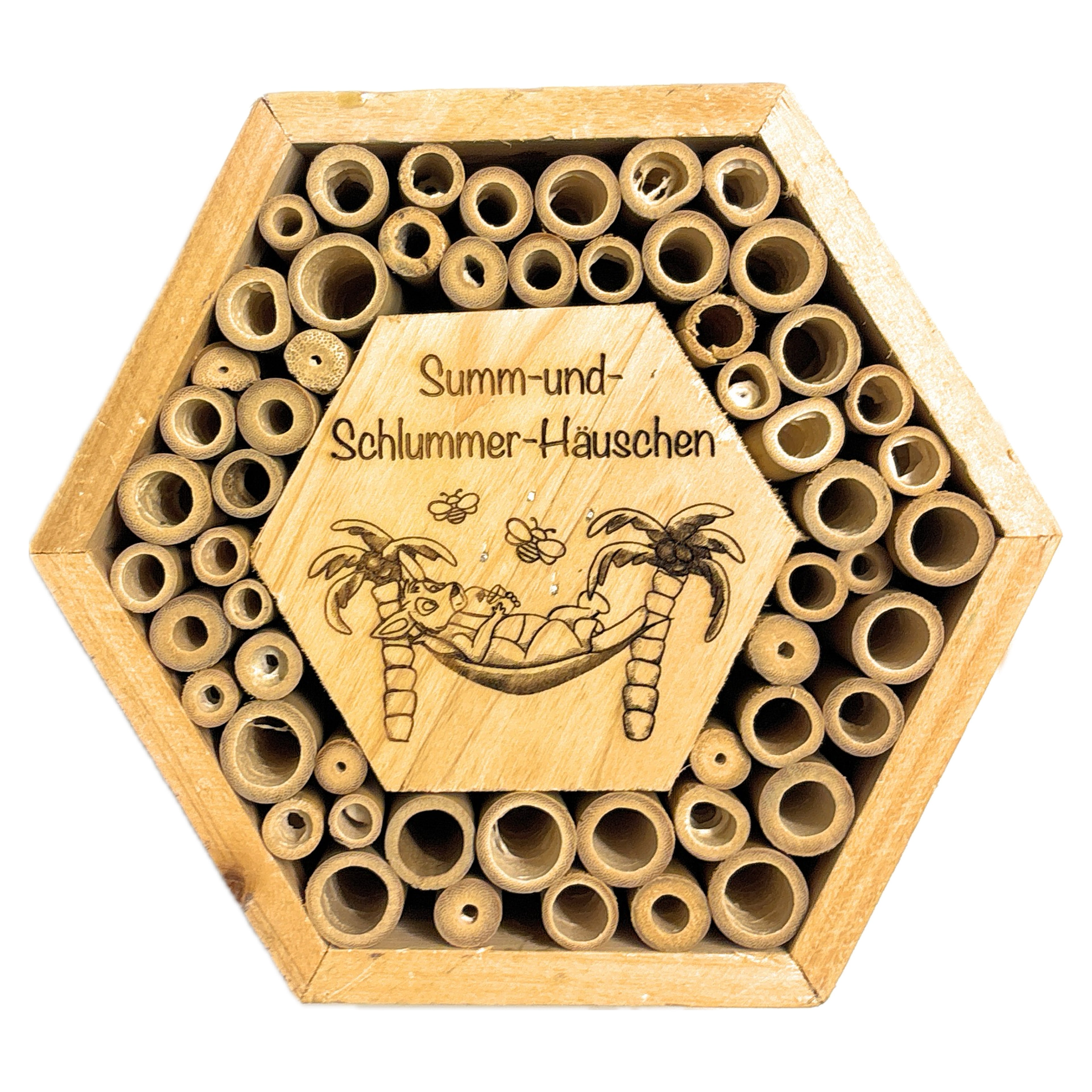 Insektenhotel mit Spruch und Motiv