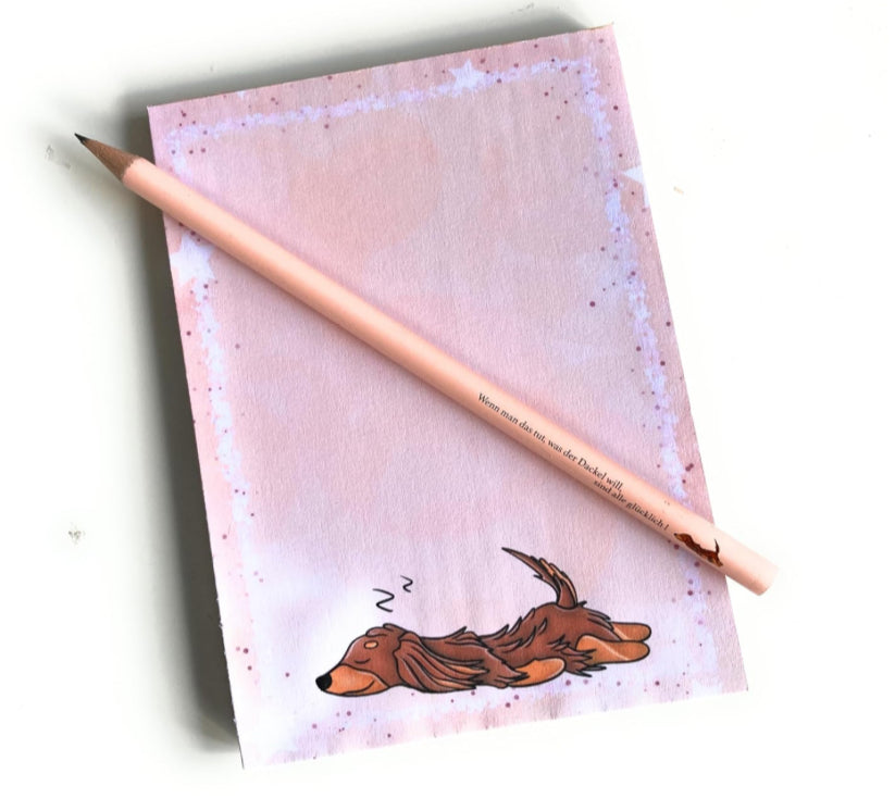 Notizblock Langhaardackel Set